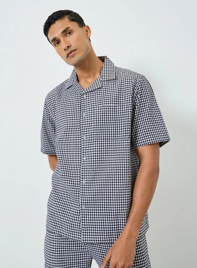Styli  Men Gingham Print Buttoned Shirt and Pyjama Set for Men | Best Price UAE
